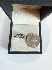 Vintage 14KT GE Emerald-Green Baguette & Clear Stone Cluster Ring Size 7 NOS