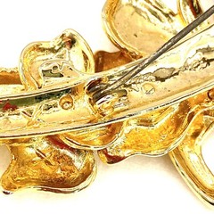 Vintage Estate Goldtone 3D Brooch Flowers Lilies Crystals Heavy Long Statement Q