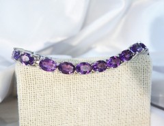 Vintage Sterling Silver 925 Heated African Amethyst Tennis Bracelet 7.5″