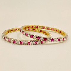 South Indian Style Ruby CZ Bangle Set 22K Gold Plated Traditional Bridal Jewelry