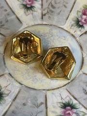 RARE Lanvin Paris 3D White Enamel Gold-Plated Square Dice Clip On Earrings COA