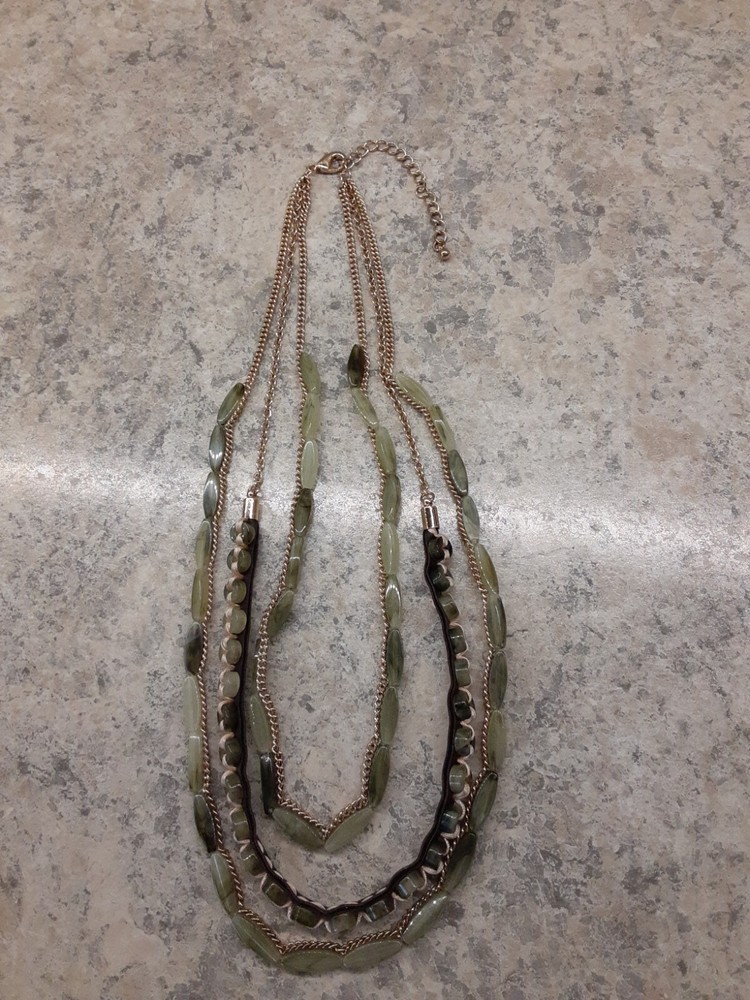 3 Strand Goldtone Faux Jade Necklace 22″, 20″ & 18″