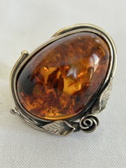 Vintage 925 Large Sterling Silver Baltic Amber Ring SZ 8.25, 22 grams
