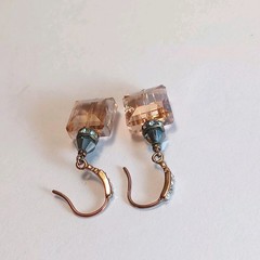 Vintage Square Faceted Crystal Rose Gold Fashion Earrings PLZ READ
