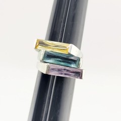 Vtg Ring Set 3pc Sz 9.5 Multi-color Matching Cubic Zirconia Stackable Jewelry