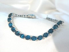 Vintage Sterling Silver 925 Natural Heated London Blue Topaz Tennis Bracelet