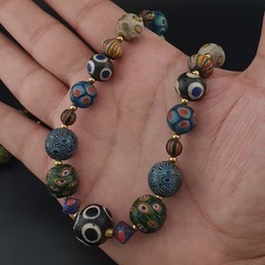 Ancient Venetian Style Mix Gabri Glass Beads Necklace 26in 10.7–13.7mm