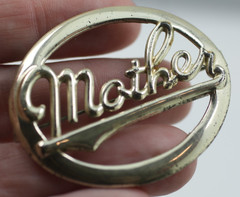 Vintage Antique silver tone Mother script oval filigree pin brooch c clasp