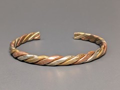 Copper Brass Silver Plated Cuff Bracelet Twisted Mixed Metal 7″ Vintage