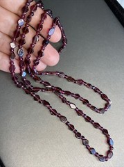Genuine Almandine Garnet Unusual Geometric Rhombus Bead Necklace Clasp-Free 36″