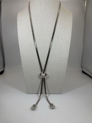 Rare Monet Slide Necklace Silver Tone Tassel Textured Metal Adjustable Size Bolo
