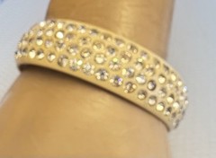 1920s Antique Celluloid Rhinestone Flapper Sparkle Bangle wide 4-row SMALL 6.5″