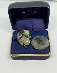 Vintage MCM Old Pawn Southwest Greenish Turquoise Stones Sterling Ring Size 8.5