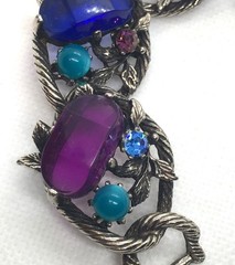 UNIQUE SELINI LINK BRACELET W/PURPLE, TURQUOISE & VIOLET LUCITE INSET PIECES!