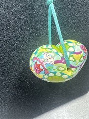 Vintage Billie Beads Hand Crafted Polymer Clay Heart Love Pendant on Silk Cord