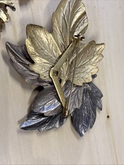 Leafs Brooch And Earrings Set, Three Tone