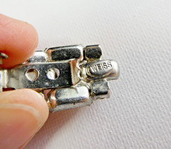 Vintage Signed WEISS Rhinestone Sweater Guard Clip Prong Set Clear Stones