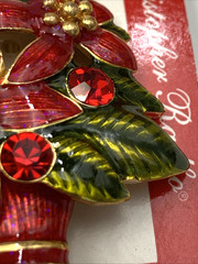 VTG Signed Christopher Radko Poinsettia Enamel Brooch Pendant 2-1/8 x 1-5-8”