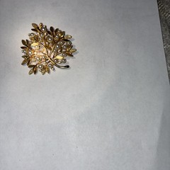 Vintage Faux Pearls and Tiny Rhinestones Gold Tone Brooch Pin 2 Inch