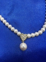 VTG JCP Gold Tone Faux Pearl Heart Rhinestone Earrings 18”Necklace Set/ Box C385