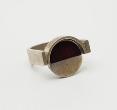 Vintage OOAK handmade modern circle metal and red resin ring size 8