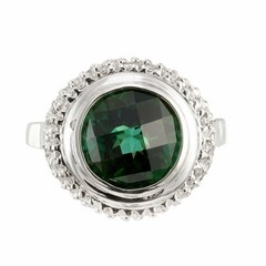 Vintage 3.00ct Round Green Tourmaline .60ct Diamond 14k White Gold Ring