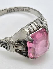 Vintage Ostby & Barton OB Art Deco Ring 925 Sterling Silver Pink Glass Size 6.75