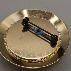 Vintage Round Art Glass Brooch Gold Tone Yellow Multi Color Mosaic MCM Retro Pin