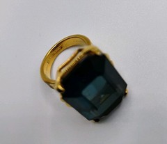 Vintage Blue Topaz Emerald Cut 18k Gold Filled Ring Size 6