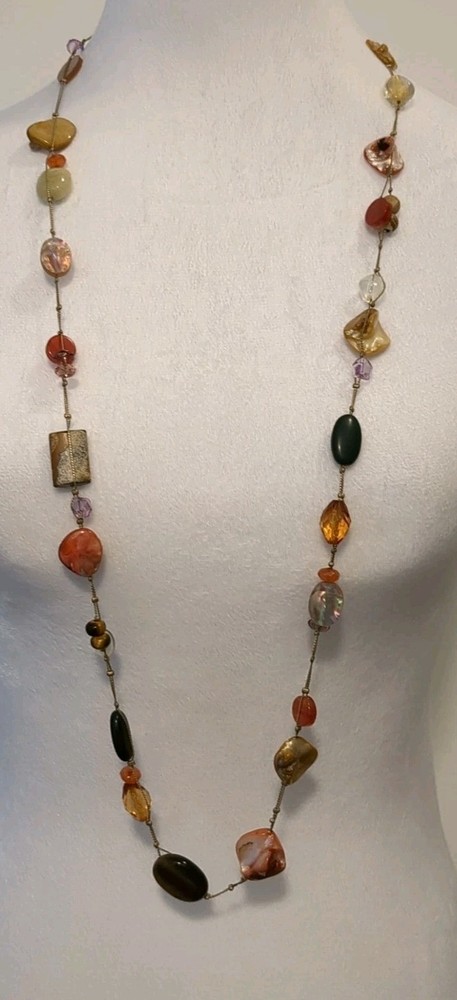 VTG Lia Sophia Bohemian Semi Precious & Glass Bead Necklace 38″ Long 0636