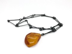Old Amber Pendant Vintage Natural Baltic Yellow Honey Bead With Chain 13,6g19032