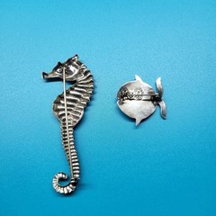 Vintage Sterling Pin Brooch 1 Seahorse & 1 Abalone Tropical Fish