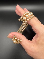 Vintage Multi Strand Faux Pearl Coil Bracelet Champagne Cream Unsigned MCM
