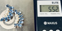 Vintage B. David Blue Rhinestone And Faux Pearl Signed Clip On Earrings