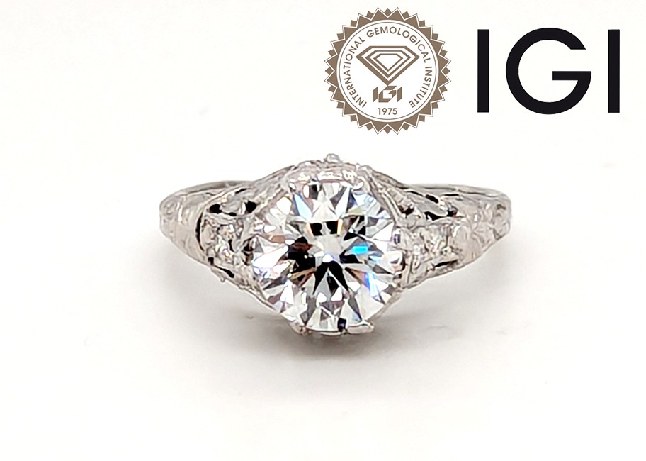 Art Deco Diamond Engagement Ring 1.20ct D VS1 Ideal Platinum IGI Original 1920’s