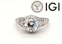Art Deco Diamond Engagement Ring 1.20ct D VS1 Ideal Platinum IGI Original 1920’s