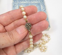 Vintage AKOYA Cultured PEARL Hand-knotted NECKLACE 6mm Sterling Silver 17.75″