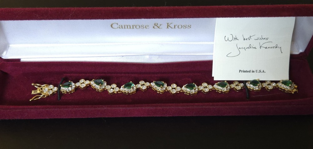 Camrose Kross JBK Jackie Kennedy Inaugural Gala Emerald Rhinestone Bracelet COA