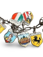 Vintage REU 800 Silver European Travel Charm Bracelet Paris Venice Munich 1972