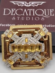 McClelland Barclay Large Citrine & Clear Rhinestone Art Deco Brooch