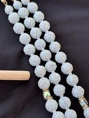 Vintage Marked Japan Necklace Acrylic Sugar Beads Frosted Blue Aurora 3 Strand