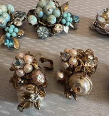 Robert Clip Earring LOT 6 Pair Wired Bead Cluster AB Rhinestone All Signed Vtg