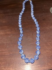 Vintage Chinese Blue & White Ceramic Beads Hand Knotted Longevity Necklace 26”