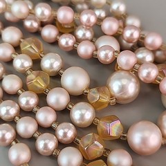 Vintage Faux Pearl Beaded Necklace Cream Pink Acrylic AB Yellow Glass Japan 16″