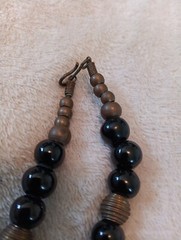 Vintage Graduated Varied Black Shiny Cool Beaded Necklace With Metal Spacers