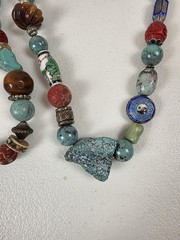 2 VTG Costume Jewelry Multi Stone Necklaces Turquoise Glass Beads Metal Spacers