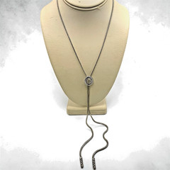 Lariat Necklace Cowgirl Pendant Slides Silver Plated Pave Rhinestone 32″