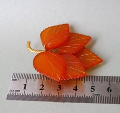 Vintage Soviet Baltic Amber Leaf Brooch Gilt Pin USSR + Gold Plated