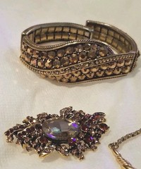 Vintage MONET Gold Collar Necklace WEISS Topaz Bracelet Smoky Rhinestone Brooch