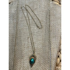 Vintage 12K Gold Filled Teal Green Cabochon Modernist Pendant Necklace 20in